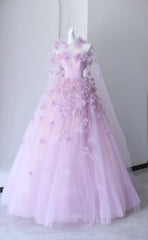 Beautiful Prom Dresses Ball Gown Sweetheart Tulle Lilac With Flowers Long Formal Gown N2924