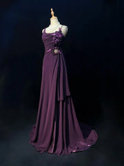 Elegant Prom Dresses A line Purple Chiffon Ruffled Floor Length Formal Evening Outfits N3488