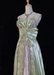 Elegant Prom Dresses Inspo Mermaid Spaghetti Strap Sage Green Satin With Lace Beading For Women Formal Dress N3230