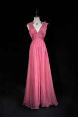 Evening Dress A line V Neck Pink Chiffon Party Graduation Prom Dresses for Special Occasions Robe N2464