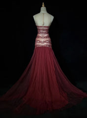 Vintage Prom Dresses Inspo Mermaid Strapless Drop Waist 90s Burgundy Satin With Beading For Women Formal Gowns N3309
