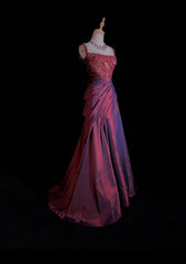 Vintage Prom Dresses 1980s Mermaid Square Neck Burgundy Taffeta Floor Lenngth With Pleated Beading Evening Outfits N3127