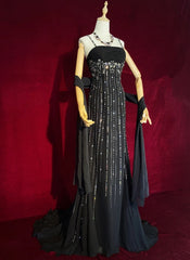 Vintage Prom Dresses 90s Mermaid Spaghetti Strap Black Tie With Silver Beading Long Semi Formal Evening Dress N3666