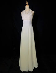 Vintage Prom Dresses Inspo A line Scoop Neck Chiffon Ombre White Yellow With Lace For Women Formal Dress N3253