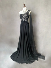 Charming Prom Dresses Mermaid One Shoulder Black Tie Dress With Beaded Long Formal Evening Outfits N3699