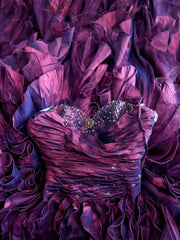 Vintage Prom Dresses Inspo Ball Gown Spaghetti Strap Purple Tulle Tiered Layers 80s With Beaded Formal Gowns N3357