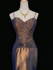 Vintage Prom Dresses Inspo Mermaid Spaghetti Strap Brown Long 80s With Beaded Formal Gowns N3391