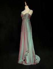 Vintage Prom Aesthetic Dresses A Line Spaghetti Strap Green Chiffon Long Formal Dress N3017