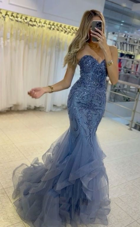 Prom Dresses Mermaid Evening Dress Long Sparkly V Neck Formal Party Gowns RB1669