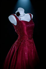 Modest Prom Dresses Ball Gown Sweetheart Burgundy With Beads Long Quince Dress N2961