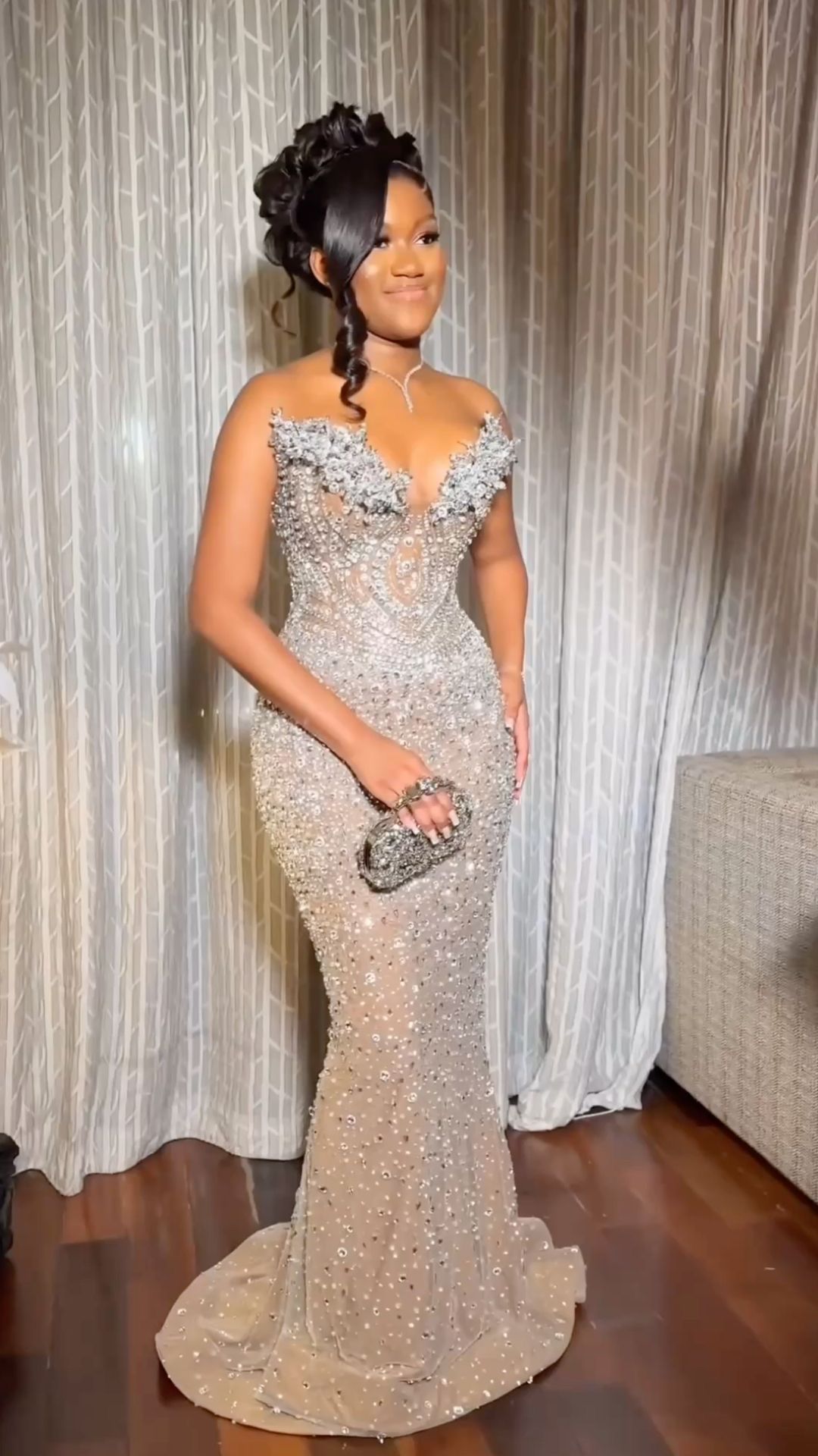Sexy Sweetheart Sequins Champagne Mermaid Long Prom Dress Evening Dress AB1660