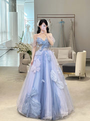 Ball Gowns Prom Dress Women Sweetheart Blue Tulle Long Formal Dance Evening Party Gowns AB1733