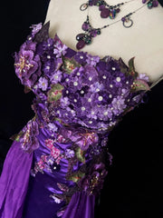 Beautiful Prom Dresses Mermaid Purple Strapless Tulle With Flowers Appliqued Long Evening Outfits N3411