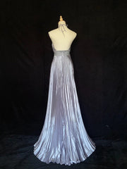 Vintage Prom Dresses Inspo A line Halter Folded Gray With Ruffled For Women Formal Dress N3246