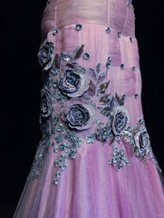 Modest Prom Dresses Mermaid Halter Lilac Tulle With Beading Lace Long Formal Evening Dress N3882