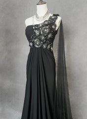 Charming Prom Dresses Mermaid One Shoulder Black Tie Dress With Beaded Long Formal Evening Outfits N3699