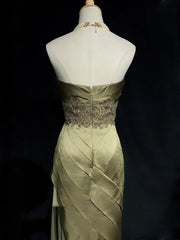 Modest Prom Dresses Mermaid Sweethart Olive Green Satin Sleeveless Formal Outfits N3609
