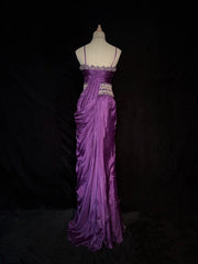 Vintage Prom Dresses Spaghetti Strap Mermaid Purple Chiffon With Beading Long Formal Evening Outfits N3866