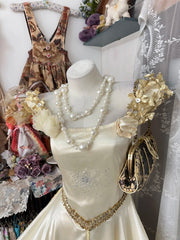 Classy Prom Dresses Ball Gown Square Neck Gold Satin Sleeveless Long Formal Evening Outfits N3773
