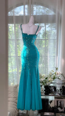 Charming Prom Dresses Mermaid Halter Blue With Beading Long Evening Outfits N3573