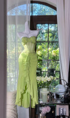 Sparkly Prom Dresses Mermaid Sweetheart Green With Beaded Mid Length Evening Outfits N3544