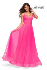 La Femme Neon Pink Prom Ball Gown with Pockets
