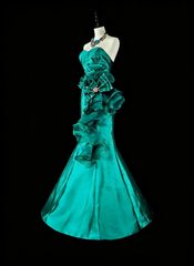 Vintage Mermaid Sweetheart Green 70s Satin Long Prom Gown Party Wear Dresses4 N1834