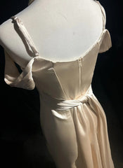 Vintage Prom Dresses 80s Mermaid Spaghetti Strap Champagne Satin Floor Length Evening Outfits N3458