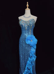 Vintage Prom Dresses Inspo Mermaid Sweetheart Royal Blue Sequin Long 1990s With Beading Formal Gowns N3390