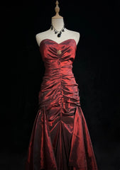 Vintage 90s Prom Dresses Mermaid Sweetheart Burgundy Taffeta With Ruffled Long Prom Gown N3031