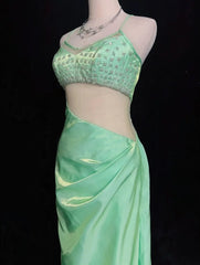 Gothic Glam Prom Dresses Mermaid Spaghetti Strap Mint Green Sleeveless With Beaded Semi Formal Evening Dress N3801