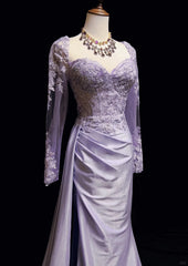 Vintage Prom Dresses 1960s Mermaid Sweetheart Lilac With Split Long Sleeves Prom Gown N3100