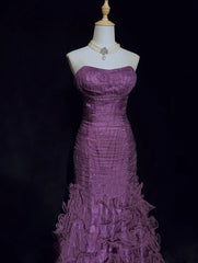 Modest Prom Dresses Inspo Mermaid Sweetheart Purple Tulle Ruffled 80s Long Formal Gowns N3395