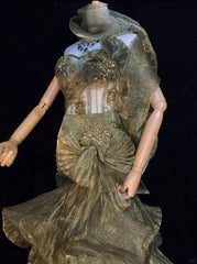 Gothic Glam Prom Dresses Mermaid Strapless Green Organza Sleeveless With Ruffled Semi Formal Evening Dress N3795