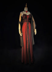 Beautiful Prom Dresses A line Spaghetti Strap Black Red With Cape Long Formal Evening Outfits N3668