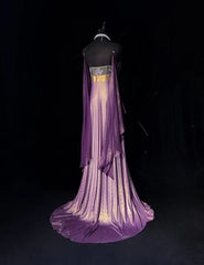 Charming Prom Dresses A line Spaghetti Strap Purple Chiffon With Cape Long Formal Evening Dress N3897