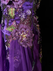 Beautiful Prom Dresses Mermaid Purple Strapless Tulle With Flowers Appliqued Long Evening Outfits N3411