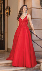 Sheer Corset-Bodice Long Glitter Ball Gown 4328
