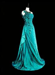 Vintage Mermaid One Shoulder Green 70s With Pleated Beads Long Prom Gown Party Wear Dresses N1838