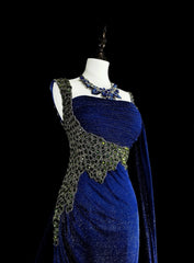 Modest Mermaid Royal Blue Sequins Women With Beadings Long Prom Gown Party Wear Dresses N1850