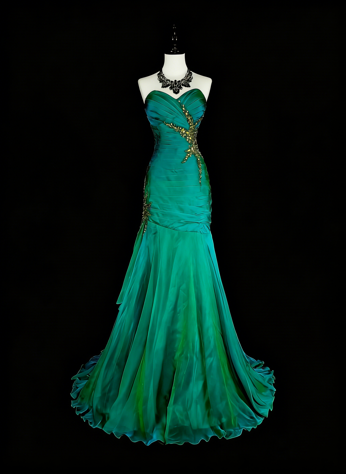 Vintage Mermaid Sweetheart Green Satin With Beads Long Gowns Formal 18th Birthday Party Prom Dresses N1751