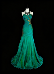 Vintage Mermaid Sweetheart Green Satin With Beads Long Gowns Formal 18th Birthday Party Prom Dresses N1751
