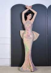 Modest Mermaid Halter Sequin Long Prom Dresses High School Teens Senior Graduation Dance Party Outfits AB2525