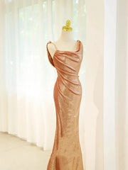 Beautiful Prom Dresses Mermaid Gold Sequined With Folded Long Formal Gown N2935