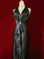 Beautiful Prom Dresses Mermaid V Neck Black Tie Dress Satin With Ruffled Bodice Long Evening Outfits N3368