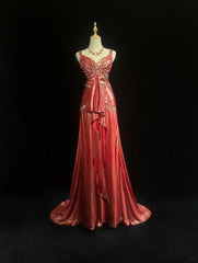Classy A line Straps Coral With Beading Folds Sleeveless Long Formal Dress Gown With Cape Prom Dresses N2448