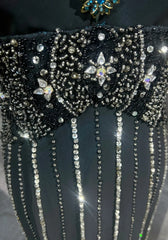 Vintage Prom Dresses 1980s Mermaid Halter Black Chiffon With Beaded Long Prom Gown N3122