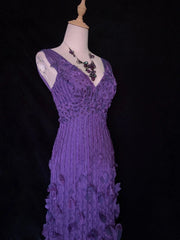Vintage Prom Dresses Mermaid V Neck Grape Chiffon With Beading 80s Long Formal Evening Outfits N3884