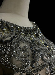 Vintage Prom Dresses 80s A Line Scoop Grey Sleeveless Chiffon With Beading Semi Formal Evening Outfits N3615