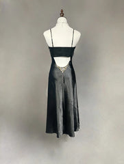 Timeless Prom Dresses A Line Spaghetti Strap Black Tea Length With Beading Evening Outfits N3250